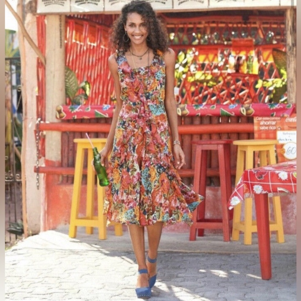 Sundance Silk Multicolor Floral Print Sleeveless Dress Women's Size 14